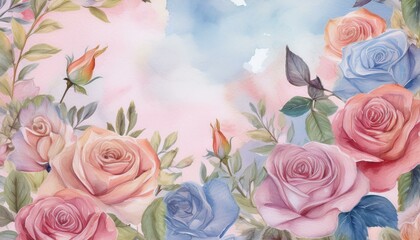Obraz premium Floral watercolor background. Roses.