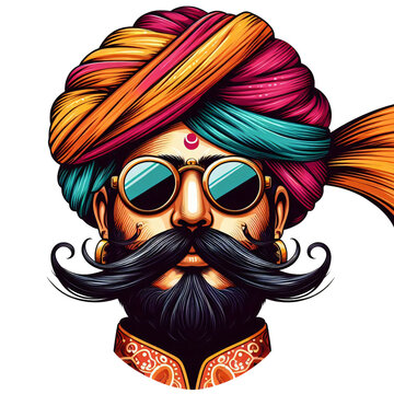 recommend clip art: Rajasthani man face wearing turban and glasses 