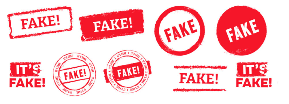 fake rectangle and circle shape red rubber stamp label sign false hoax scam information vector illustration eps