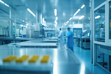 Obraz premium Close-Up of a Sterile Production Line in a Pharmaceutical Factory