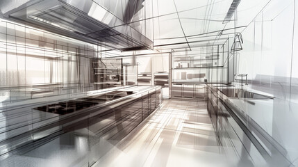 Obraz premium abstract sketch of a modern kitchen