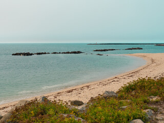 Empty, sandy beach at Aver-o-Mar, in Porto district, Portugal. Sandy beach with no people.