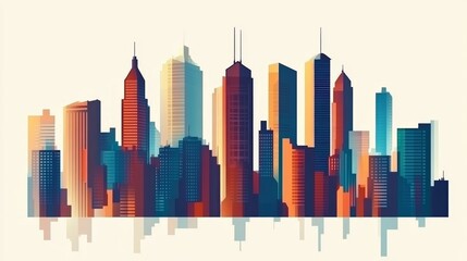 Vibrant vector illustration of a colorful city skyline panorama featuring modern buildings and urban landscape. Ideal for city concepts, architectural designs, and metropolitan backgrounds