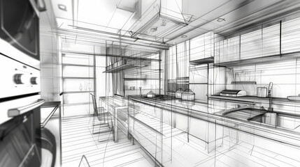abstract sketch of a modern kitchen