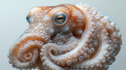 mesmerizing octopus portrait against stark white backdrop tentacles curl gracefully intricate textures and intelligent gaze capture enigmatic beauty of cephalopod