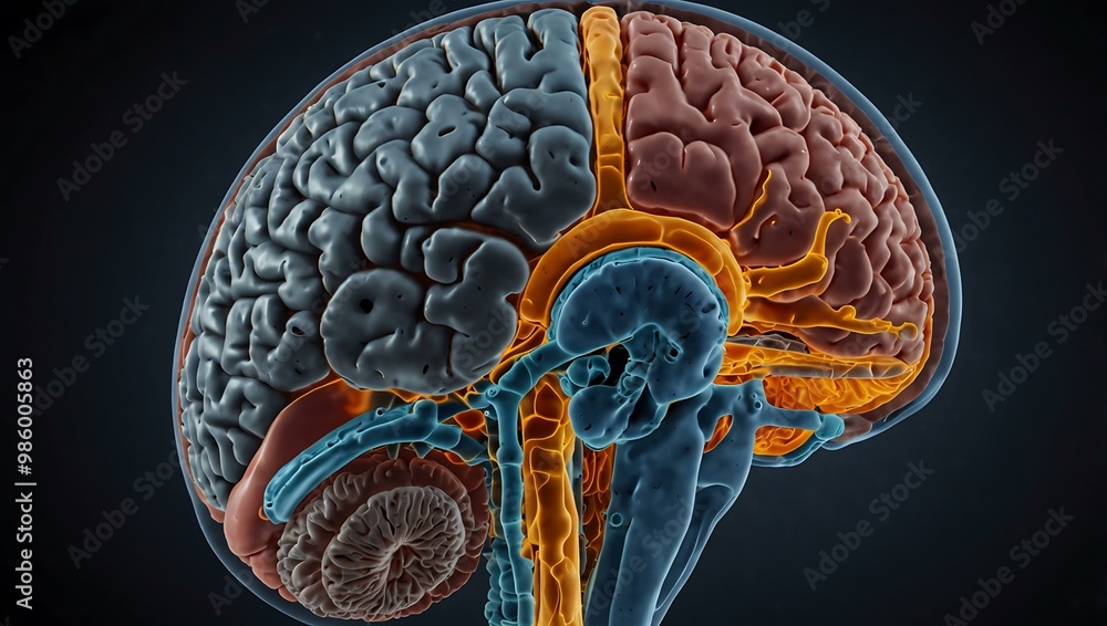 Poster mri scan of a human brain, showing structure and function.
