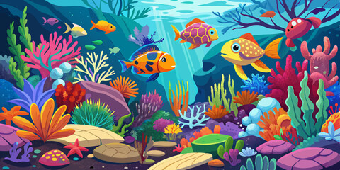 colorful underwater scene showcasing a thriving marine life