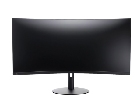 Ultra-wide curved monitor screen, isolated, transparent background, no background. PNG.