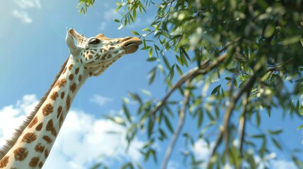 Majestic Giraffe Feeding Among the Lush Greenery in Natural Habitat