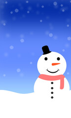 This image shows a cheerful snowman wearing a black top hat and a red scarf, set against a snowy background, symbolizing the joyful and festive spirit of Christmas and winter celebrations.