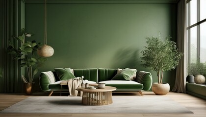 Obraz premium Modern scanidnavian interior mock up in green , 3d Rendering