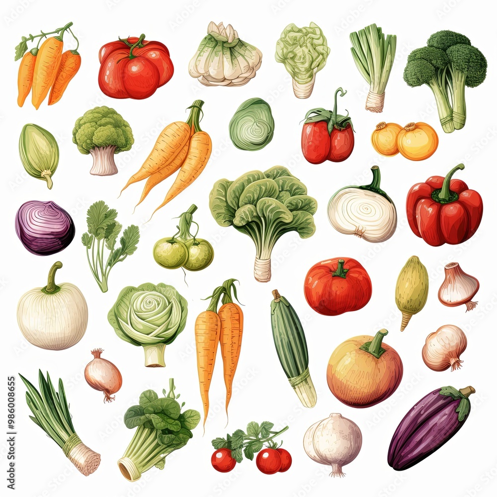 Wall mural set of vegetable on white background.