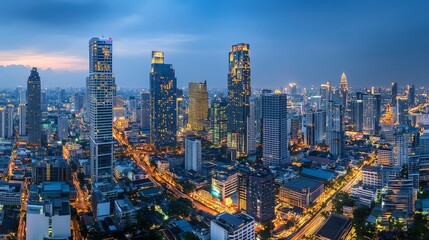 Naklejka premium skyscrapers metropolis night illumination city