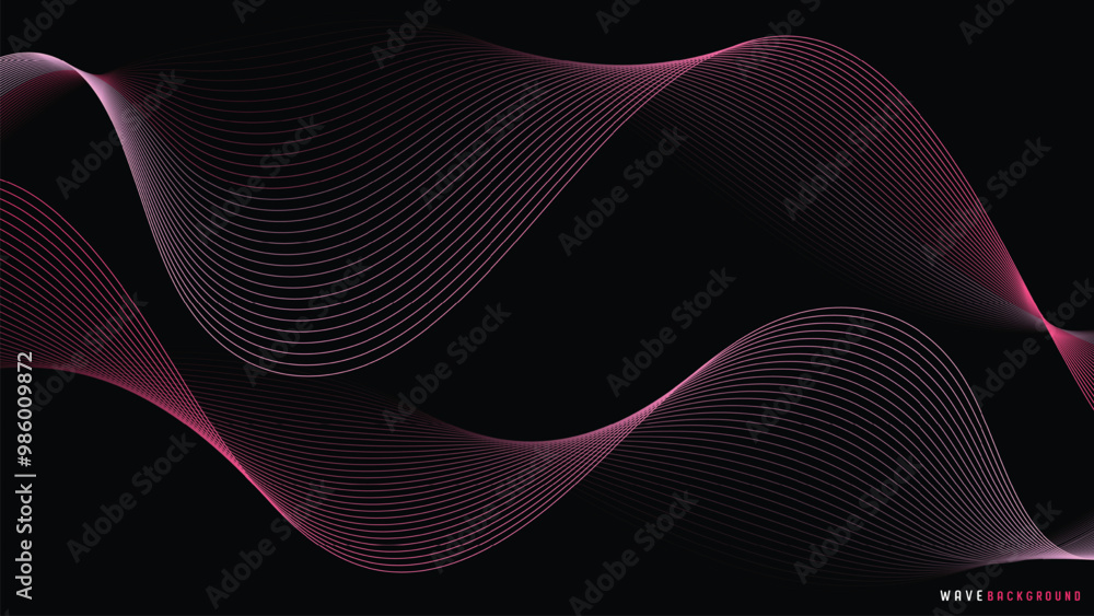 Aufkleber Elegant wave background design featuring smooth, flowing lines in shades of blue and green against black backdrop, creating modern and dynamic visual effect.