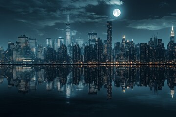 Fototapeta premium skyscrapers metropolis night illumination city