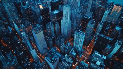 skyscrapers metropolis night illumination city