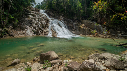 Scenic Waterfall and Pool in Tropical Setting