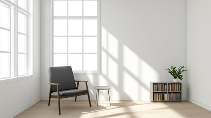 Stylish reading nook with a minimalist design featuring a sleek