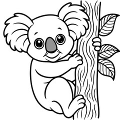 Playful Koala Clinging to a Tree Cute, Rounded Line Art Vector
