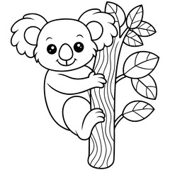 Playful Koala Clinging to a Tree Cute, Rounded Line Art Vector