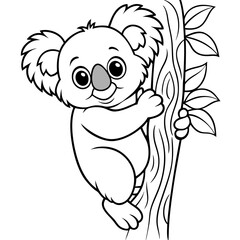 Playful Koala Clinging to a Tree Cute, Rounded Line Art Vector
