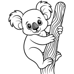 Playful Koala Clinging to a Tree Cute, Rounded Line Art Vector