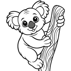 Playful Koala Clinging to a Tree Cute, Rounded Line Art Vector