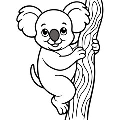 Playful Koala Clinging to a Tree Cute, Rounded Line Art Vector