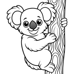 Playful Koala Clinging to a Tree Cute, Rounded Line Art Vector