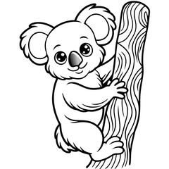 Playful Koala Clinging to a Tree Cute, Rounded Line Art Vector