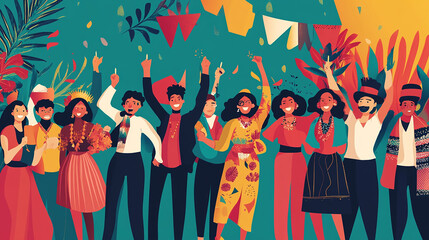People from different cultural backgrounds are celebrating a festival together, showcasing the beauty of multiculturalism