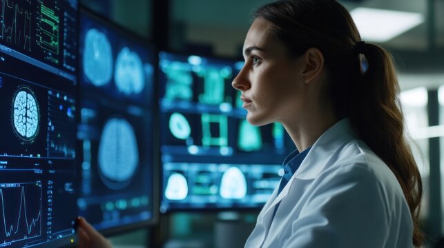 A healthcare professional reviewing massive amounts of medical data processed by AI, using it to optimize patient care and treatment outcomes, - Powered by Adobe