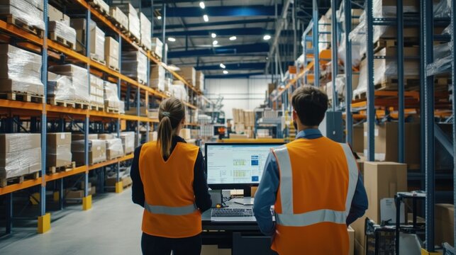 A logistics team working with integrated TMS and ERP systems, ensuring smooth communication and data sharing between departments, enhancing productivity
