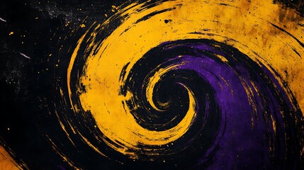 Abstract Swirling Pattern with Yellow, Purple, and Black Hues