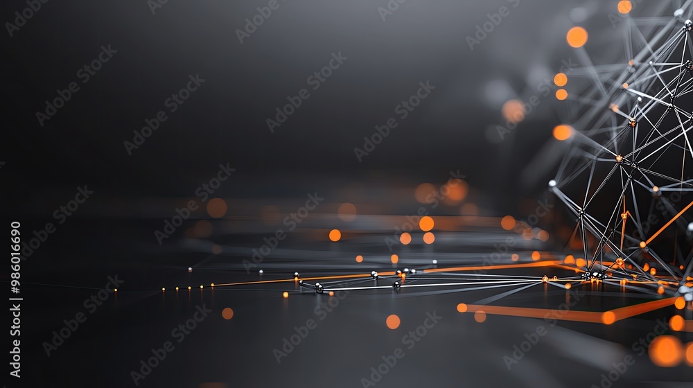 Poster abstract representation of a network with glowing nodes and connections, perfect for technology and 