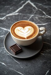 A cup of coffee with latte art in the shape of a heart