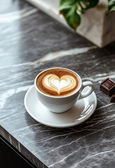A cup of coffee with latte art in the shape of a heart