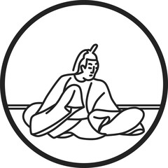 線画円形シンプル百人一首　河原左大臣