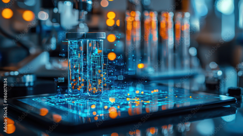 Aufkleber nano technology innovation, close-up of nano technology innovations with vibrant, tiny circuits and 