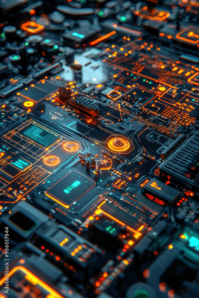 Aufkleber nano technology innovation, close-up of nano technology innovations with vibrant, tiny circuits and 