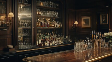 A Well-Stocked Bar With Glassware and Bottles