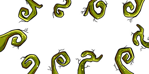 Halloween holiday scary frame with creepy tree branches isolated on transparent background. Border with spooky pumpkin branches for card, Horror party invitation, text decoration. Vector illustration