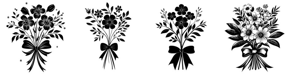 The drawing shows flowers with a ribbon around them in black and white