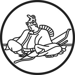 線画円形シンプル百人一首　在原業平朝臣