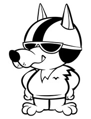 Cute Beagle Dog cartoon characters wearing helmet, sunglasses, and jeans jacket. Get ready to riding with motorcycle. Best for outline, logo, and mascot for motorcycle biker club