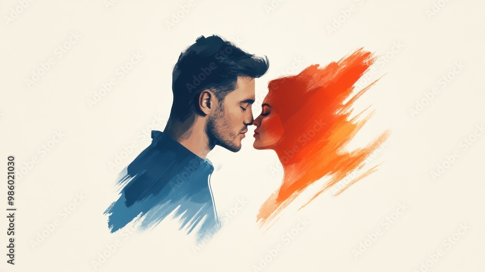 Aufkleber this image features the side profile of a man with an abstract red and blue paint splash. the vibran