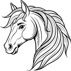 Elegant Minimalist Horse Head Flowing Mane & Proud Expression in Line Art