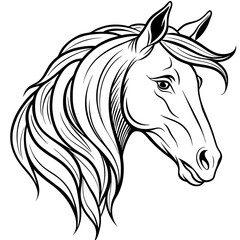 Elegant Minimalist Horse Head Flowing Mane & Proud Expression in Line Art