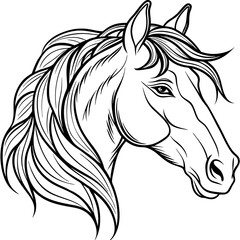 Elegant Minimalist Horse Head Flowing Mane & Proud Expression in Line Art