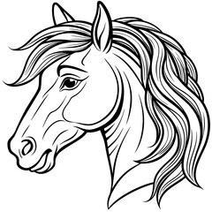 Elegant Minimalist Horse Head Flowing Mane & Proud Expression in Line Art